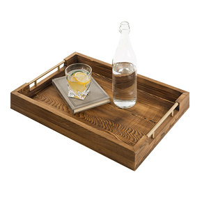 Wholesales Natural Acacia Wooden Serving <b>Tray</b> with Stainless Handles <b>Buffet</b> Display From Vietnam - Product Image 2