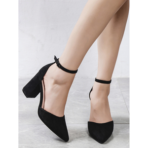 Sandales à talons hauts décontractées élégantes pour femmes avec bout pointu et ouvert talon compensé épais dentelle fermeture à lacets supérieure - Product Image 1