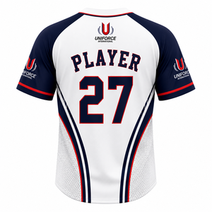 Ensemble d'uniformes de softball personnalisés pour hommes, blanc et bleu marine, maillot à manches courtes et pantalon, respirant, anti-humidité, 100 % polyester, été - Product Image 3