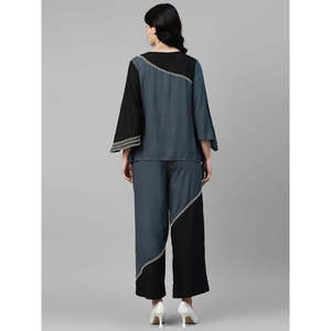 Conjunto de Dos Piezas para Mujer Deebaco, Color Sólido, Detalle de Cuentas, Top Elegante de Corte Holgado con Pantalones Palazzo, para Todas las Temporadas - Product Image 4