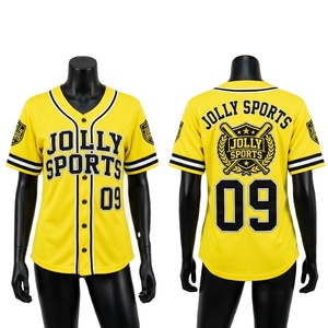 Robe de baseball en maille polyester jaune pour femmes, jersey 180 GSM, logo personnalisé brodé, jersey de baseball en coton - Product Image 1