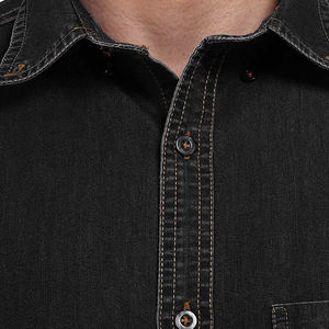 Camisa vaquera de algodón negro de alta calidad, hecha a medida, tu propio diseño, ligera, transpirable, estirable, patrón de impresión teñido liso - Product Image 5