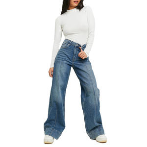 Pantalones vaqueros de pierna ancha para mujer de corte relajado con diseño elegante y estilo versátil adecuados para viajes de calle o ropa de moda informal - Product Image 5