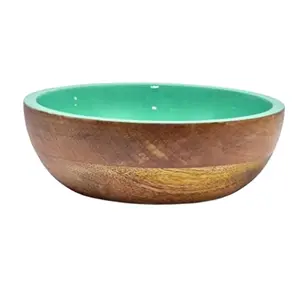 Venta al por mayor Natural redondo de madera ensaladera esmalte impreso dentro del cuenco al por mayor ensalada comida vajilla juegos de cena tazones - Product Image 1