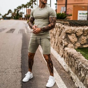 Unisex Eco-Friendly Breathable Quick Dry <b>Tracksuit</b> Set Striped Crew Neck Outdoor Street Short Sleeve 2 Piece Sports Set - Product Image 3