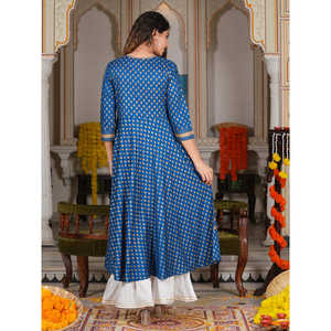 Ensemble confortable en rayonne bleue Anarkali Kurta pour femme - Product Image 1