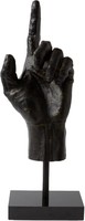 Sculpture de main moderne en aluminium plaqué argent poli avec glaçure noire, sur base en granit haute, style Art Déco antique, doigt pointant