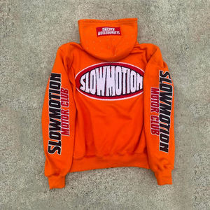 OEM al por mayor Streetwear Heavyweight 450gms Rhinestone con capucha Chenille bordado personalizado cremallera Sudadera con capucha para los hombres - Product Image 4