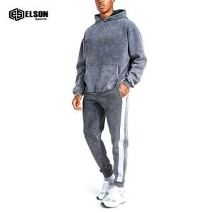 Streetwear coupé et cousu avec logo personnalisé pour hommes pull à capuche évasé pantalon de survêtement délavé à l'acide survêtement vintage - Product Image 1