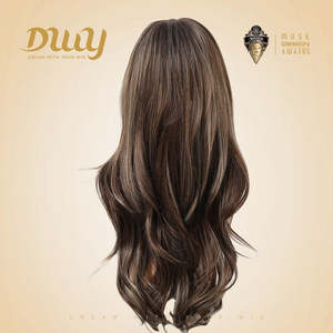 Samara- DWY Wavy MiraScalp Tea Brown Glueless Synthetic <b>Wig</b> with Light Brown Lace Highlights - Product Image 4