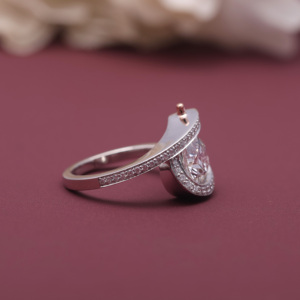 IGI Certified Lab Grown Diamond <b>Open</b> Bypass <b>Ring</b> 18K Rose / White And Yellow Gold Round Cut Diamond Statement <b>Ring</b> for Women - Product Image 4