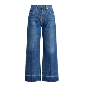 Nuevos Jeans Anchos Azules 100% Algodón Orgánico, Jeans de Mujer, Diseño Personalizado, Pantalones Cargo de Mezclilla de Moda para Mujer, OEM - Product Image 6