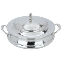Casserole martelée en acier inoxydable bol chauffe-plats en argent avec couvercle et poignées pour servir des aliments élégants