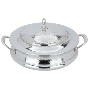 Cazuela martillada de acero inoxidable, tazón calentador de alimentos plateado con tapa y asas para servir comida elegante - Product Image 2