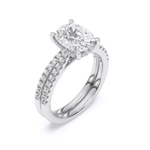 Anillo de compromiso de diamante de corte redondo y cojín de 3,55 quilates con banda a juego hecha en platino, tamaño de quilates/VS Lab Grown(Centre3.00CT) - Product Image 3