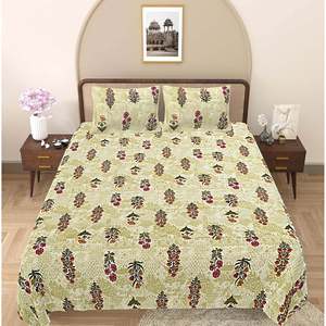 Olive Green Floral 240 TC 100% Cotton Bedsheet Set Super <b>King</b> <b>Size</b> with 2 Pillow Covers for Home Hotel Use-3pc Pack (SHKV1077) - Product Image 2