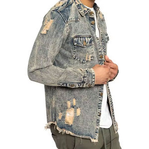 Veste en jean pour homme 100% coton Style streetwear Respirant Vêtement d'extérieur Hiver Col montant Logo frontal Taille personnalisée OEM Vente en gros - Product Image 3