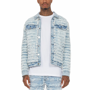 Vestes en jean de haute qualité pour hommes Veste en jean vintage en détresse Veste en jean coupe-vent coupe ajustée pour hommes - Product Image 1