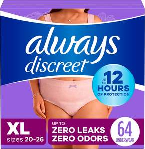 Sous-vêtement d'incontinence adulte toujours discret pour femmes et sous-vêtement post-partum, XL, protection contre les fuites de vessie jusqu'à 100% *, 64 CT - Product Image 2