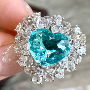 Anillos de Compromiso Modernos con Diamante Azul Cielo CVD de Corte Corazón, Chapado en Oro de 18K, Certificado IGI, de Buena Calidad - Product Image 1