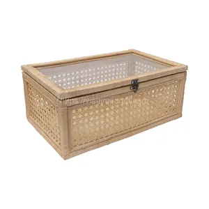 Luxury Design Rectangle Rattan Box With Lid For Storage Organizer Handicraft Box Wholesale Handicraft Best Price