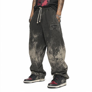 Pantalons de survêtement vintage pour hommes, style streetwear, coupe ample, coupe droite, effet délavé, broderie, pantalon en molleton - Product Image 3