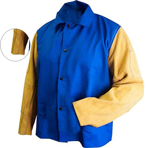 Chaqueta de trabajo de soldadura de tela de algodón de cuero dividido de piel de vaca de calidad superior Chaquetas de soldadores de trabajo pesado de seguridad industrial - Product Image 2