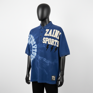 Polo de hombre premium de 200 GSM, tejido piqué rico en algodón, color azul, con logo impreso personalizado, tela transpirable. - Product Image 2