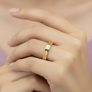 Women's 14K Gold & Natural Elegant Sleek Flush-Set Diamond <b>Band</b> <b>Ring</b> - Product Image 6