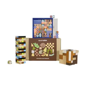 Wooden Gathering Gift Set No.2 children and adults wooden toys dominoes tumbling tower mini block cube classic games family room