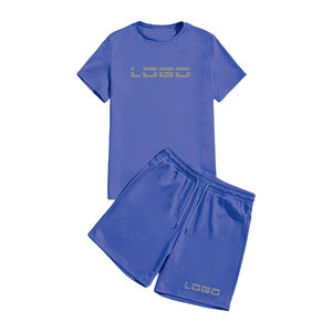 Conjunto de camiseta y pantalones cortos de algodón para hombre, conjunto de 2 piezas con Logo personalizado, de alta calidad, para verano - Product Image 3