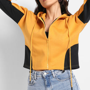 Femmes solide fermeture éclair courte recadrée toile Gym sweat à capuche décontracté à capuche avant Logo goutte épaule saison d'hiver séchage rapide écologique - Product Image 1