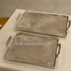 Fancy Stylish Glass and Aluminum Handle Tray Rectangle Shape Gold Finish Decorative Serving Tray Elegant Home <b>Accessories</b> - Product Image 5