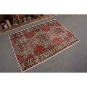 พรมตุรกีวินเทจสีแดงสีเบจ3.2 x 4.4ft พื้นที่ขนาดใหญ่งานเย็บปะทำจากขนสัตว์ออกแบบสำหรับห้องโถงหรือห้องนอน - Product Image 5