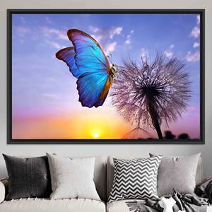 Morpho Butterfly Canvas Print: Dandelion Sunrise View Artwork,BLACK <b>FRAMED</b> CANVAS - Product Image 1