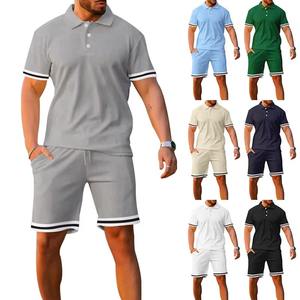 Ensemble 2 pièces pour hommes, sports d'été, loisirs, gym, fitness, polo respirant à manches courtes, short taille élastique, fermeture teintée unie - Product Image 3