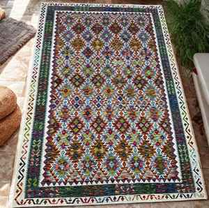 Tapis afghan Kilim tissé à la main 298x216cm Multicolore Géométrique Diamant Décoration Tapis de sol Salon Style vintage - Product Image 1