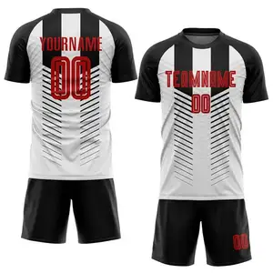 Grosir kustom hitam putih Jersey merah sepak bola untuk pria wanita seragam sepak bola untuk anak-anak dengan nama nomor tim Logo