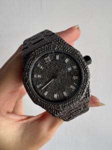 Reloj de Lujo con Diamante Moissanita Negro de Alta Calidad, Correa de Acero Inoxidable, Pasa el Probador de Diamantes, Certificado - Product Image 6