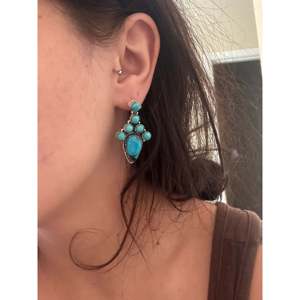 Southwest Handmade Kingman Turquoise Sterling <b>Silver</b> Arrow <b>Stud</b> <b>Earrings</b> Bezel <b>Set</b> - Product Image 2