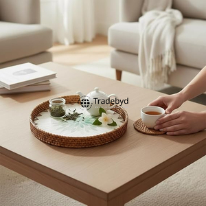 Bandeja de Ratán Rústica Hecha a Mano, Bandeja de Almacenamiento Multiusos, Decoración Elegante para Mesa del Hogar, Tradebyd - Product Image 5