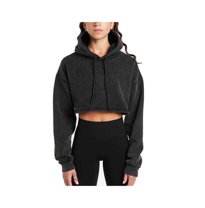 Sweat à capuche court à la taille côtelée pour un usage quotidien Sweat à capuche en polaire douce pour l'hiver - Product Image 1