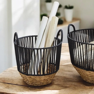 Panier à linge en jacinthe d'eau naturelle fait à la main avec poignées cadre en métal bon prix en gros de l'usine du Vietnam - Product Image 6