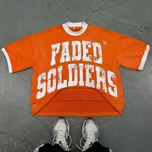 Camiseta Gráfica Naranja, Camiseta Holgada de Estilo Urbano, Manga Corta, Algodón, Informal, Top de Moda - Product Image 1