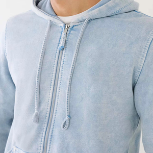 เสื้อฮู้ดดี้เดนิมปะติดปะต่อสำหรับผู้ชาย OEM สำหรับฤดูหนาว พร้อมพิมพ์โลโก้ตามสั่ง คุณภาพสูง ระบายอากาศได้ดี สไตล์วินเทจ เนื้อผ้าหนา - Product Image 4