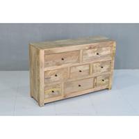 Commode traditionnelle en bois de manguier massif à neuf tiroirs avec boutons noirs Commode de rangement décorative pour salon à la maison