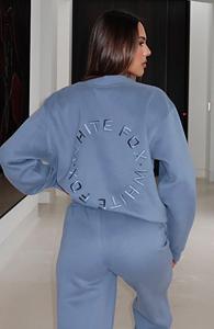 Ensemble de survêtement long en deux pièces surdimensionné pour femmes, uni, brodé, pour l'hiver - Product Image 2