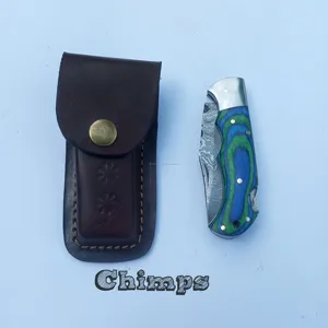 Coltello da tasca con manico in legno Pakka di vendita caldo coltello pieghevole OEM di sopravvivenza da campeggio EDC da caccia all'aperto personalizzato in acciaio di damasco