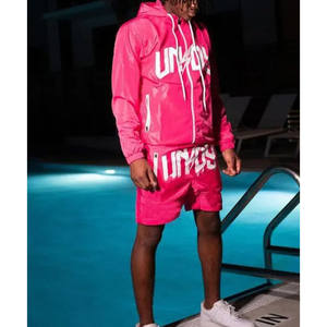 Ensemble de jogging deux pièces pour hommes en nylon tissé personnalisé veste de survêtement coupe-vent costume court sweat à capuche respirant décontracté automne - Product Image 6