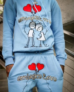 Custom Embroidery Pullover Hooded Sweatshirt & Shorts <b>Men's</b> Casual Print Streetwear 2-Piece Summer Tracksuit for Street Style - Product Image 4